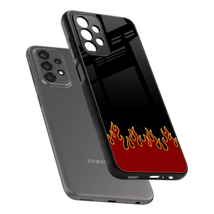 Retro Red Flames sleek samsung galaxy a23 cover with tempered glass back and TPU edges