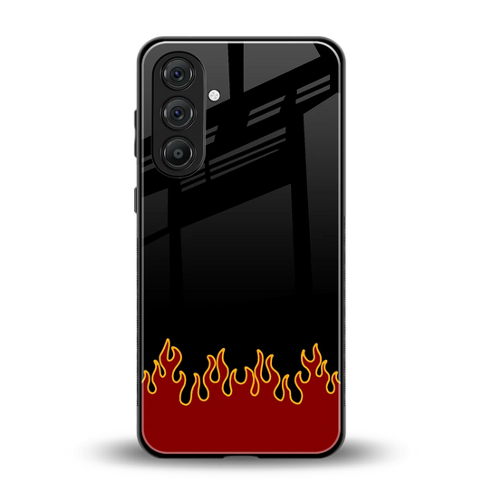 Retro Red Flames back phone cover | glass case for samsung galaxy m35 5g