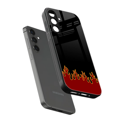 Retro Red Flames sleek samsung galaxy a55 5g cover with tempered glass back and TPU edges