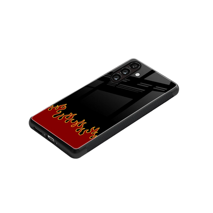 Retro Red Flames stylish phone case for samsung galaxy a55 5g | glossy glass and slim fit