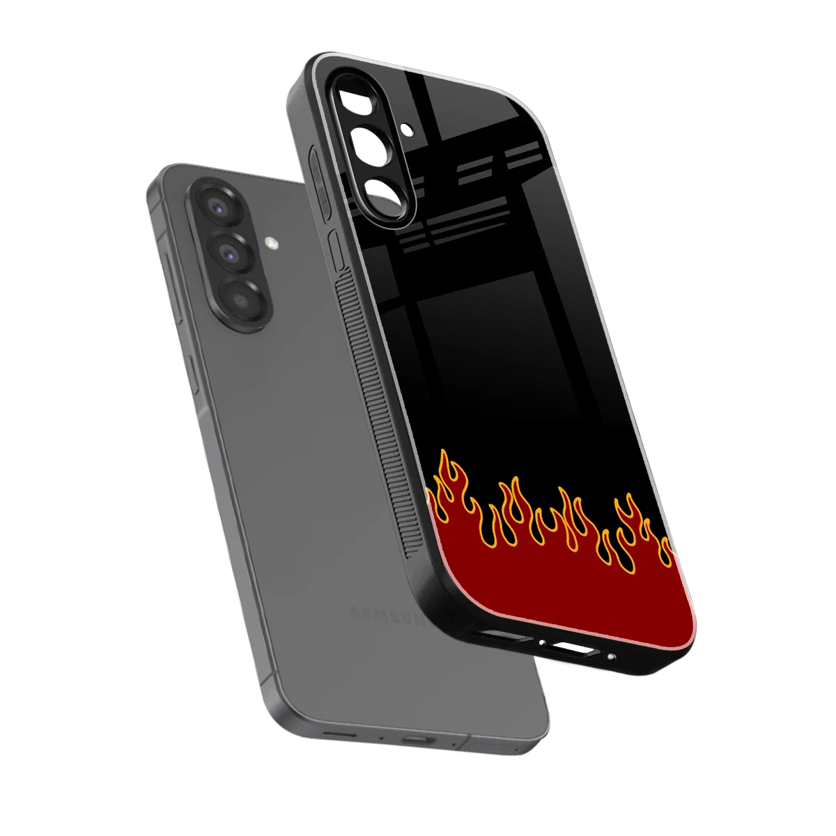 Retro Red Flames sleek samsung galaxy a17 5g cover with tempered glass back and TPU edges