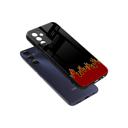 Retro Red Flames sleek samsung galaxy m14 5g cover with tempered glass back and TPU edges
