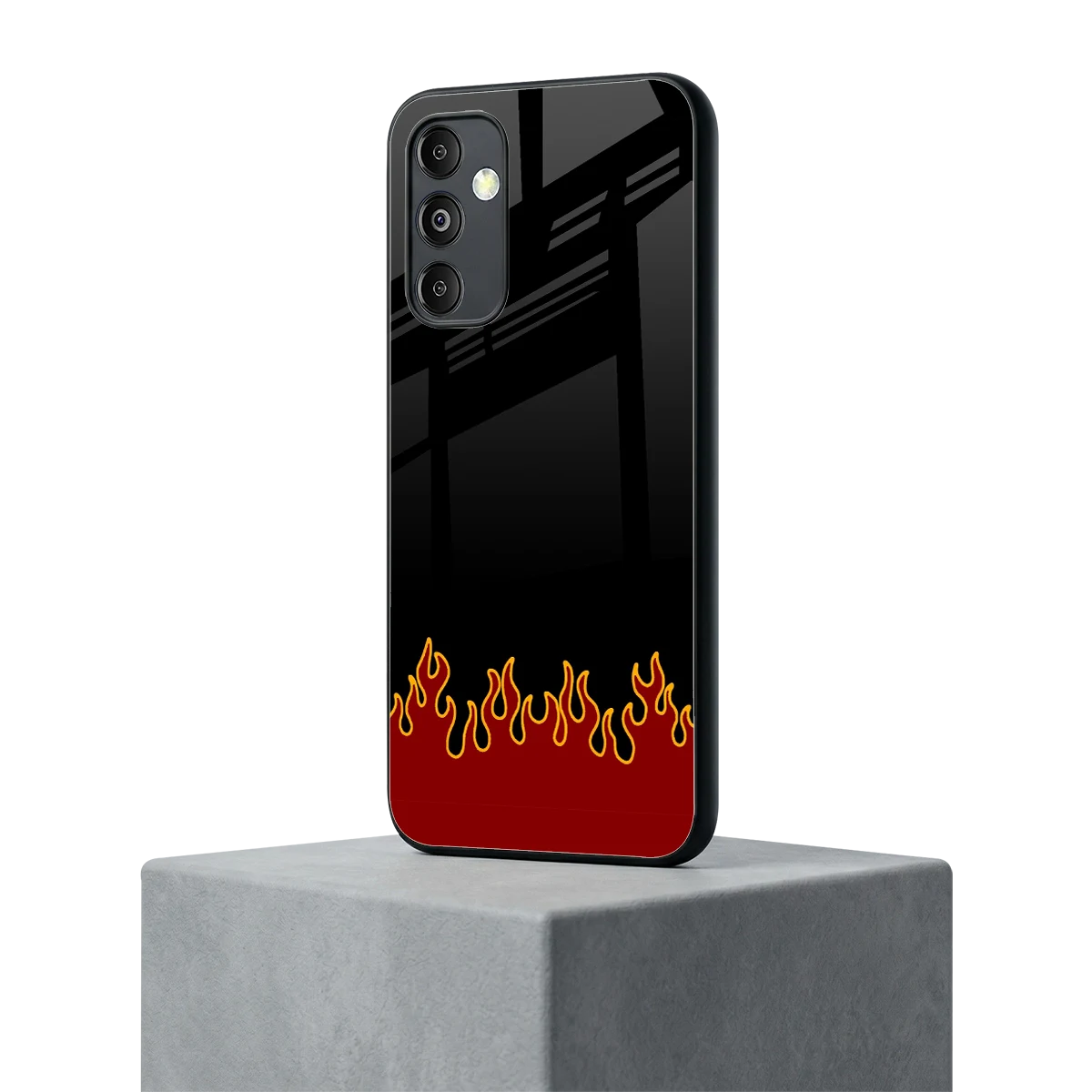 Retro Red Flames samsung galaxy m14 5g mobile cover | shockproof glass phone case