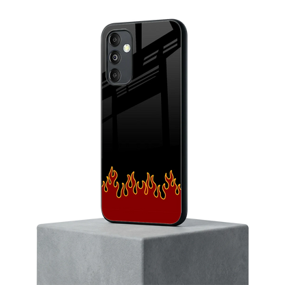 Retro Red Flames samsung galaxy m14 5g mobile cover | shockproof glass phone case