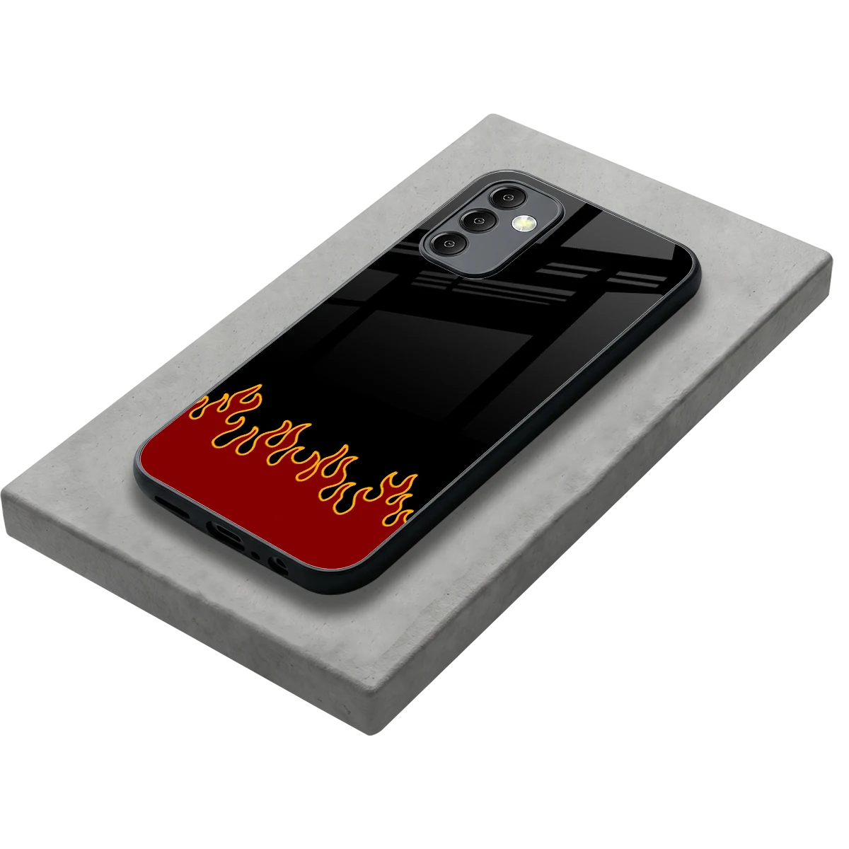 Retro Red Flames stylish phone case for samsung galaxy m14 5g | glossy glass and slim fit