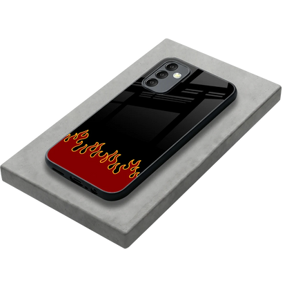 Retro Red Flames stylish phone case for samsung galaxy m14 5g | glossy glass and slim fit