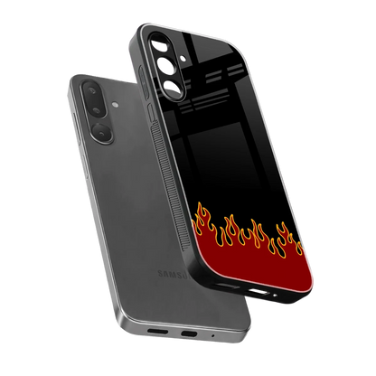 Retro Red Flames sleek samsung galaxy m36 5g cover with tempered glass back and TPU edges