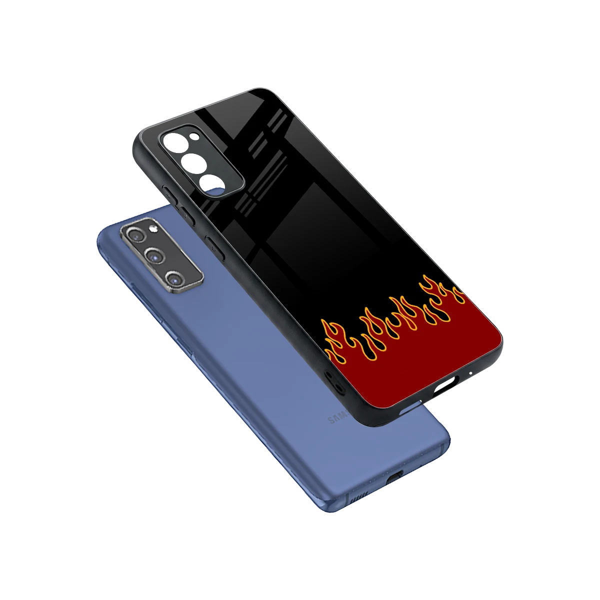 Retro Red Flames sleek samsung galaxy s20 fe cover with tempered glass back and TPU edges
