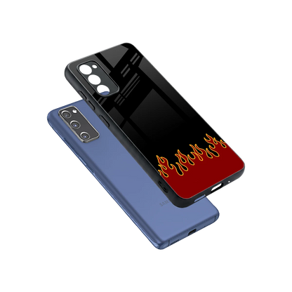 Retro Red Flames sleek samsung galaxy s20 fe cover with tempered glass back and TPU edges