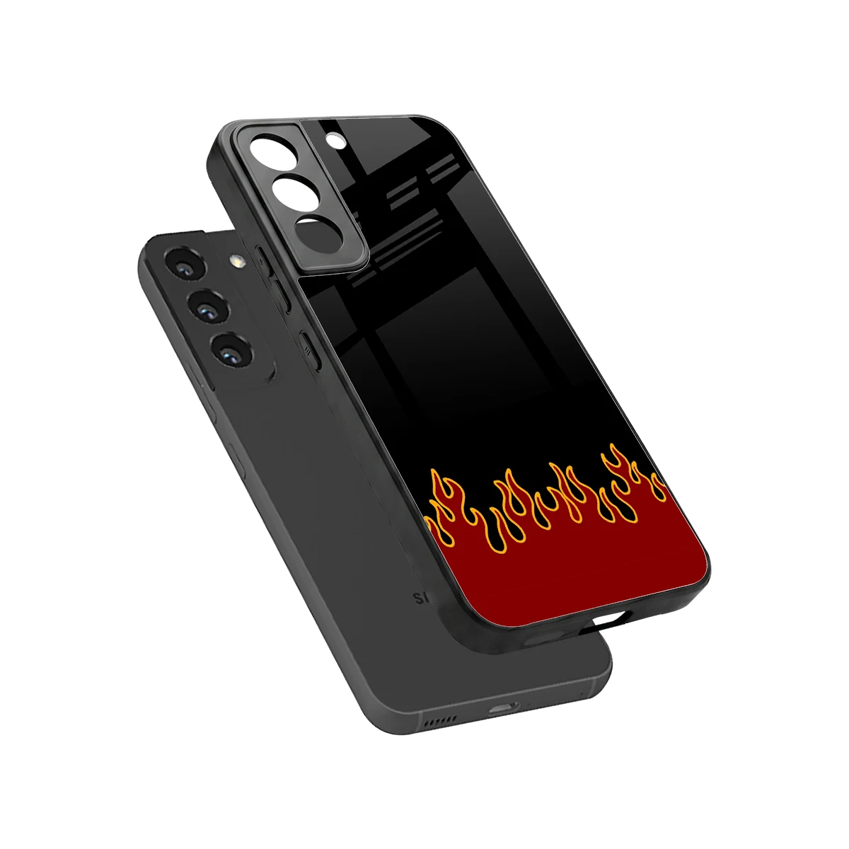 Retro Red Flames sleek samsung galaxy s22 cover with tempered glass back and TPU edges