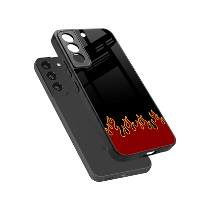 Retro Red Flames sleek samsung galaxy s22 cover with tempered glass back and TPU edges