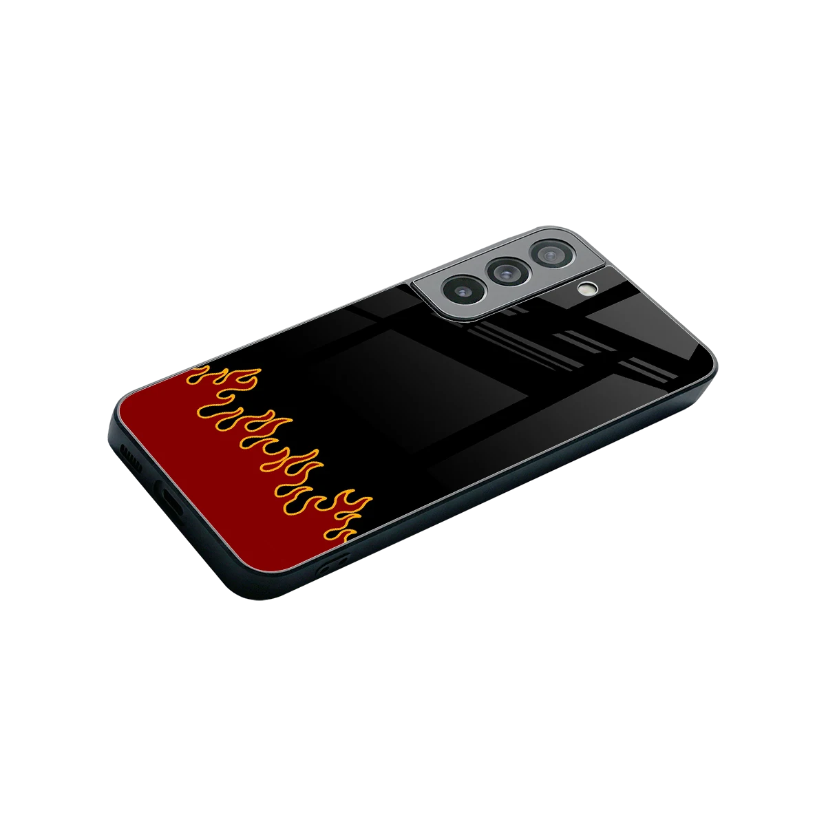 Retro Red Flames stylish phone case for samsung galaxy s22 | glossy glass and slim fit