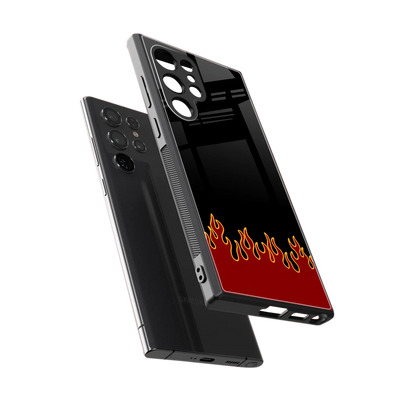 Retro Red Flames sleek samsung galaxy s23 ultra cover with tempered glass back and TPU edges