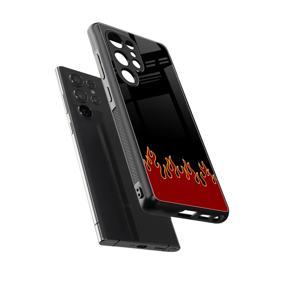 Retro Red Flames sleek samsung galaxy s25 ultra cover with tempered glass back and TPU edges