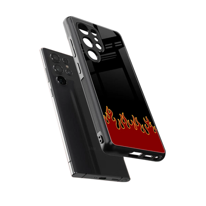 Retro Red Flames sleek samsung galaxy s25 ultra cover with tempered glass back and TPU edges