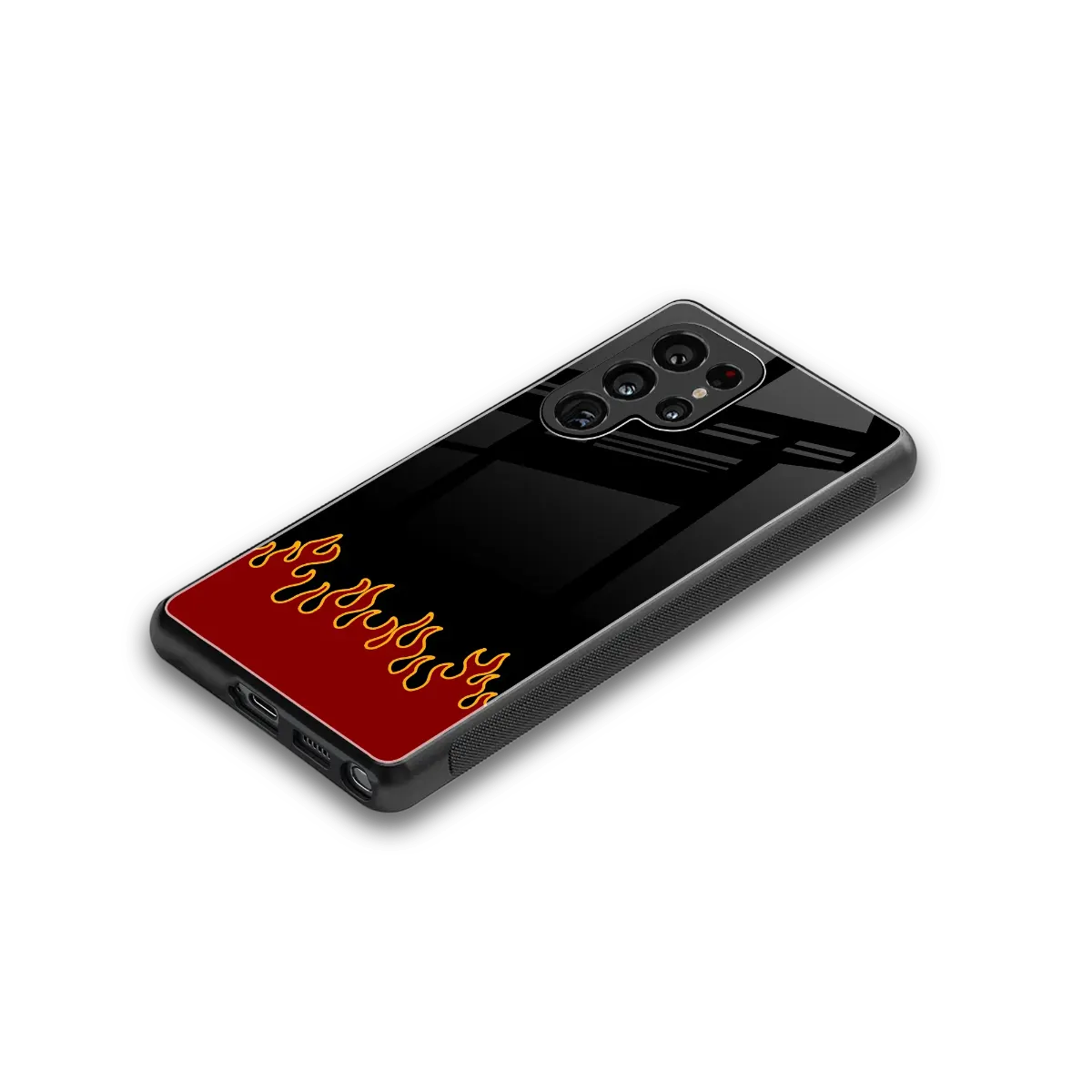 Retro Red Flames stylish phone case for samsung galaxy s25 ultra | glossy glass and slim fit