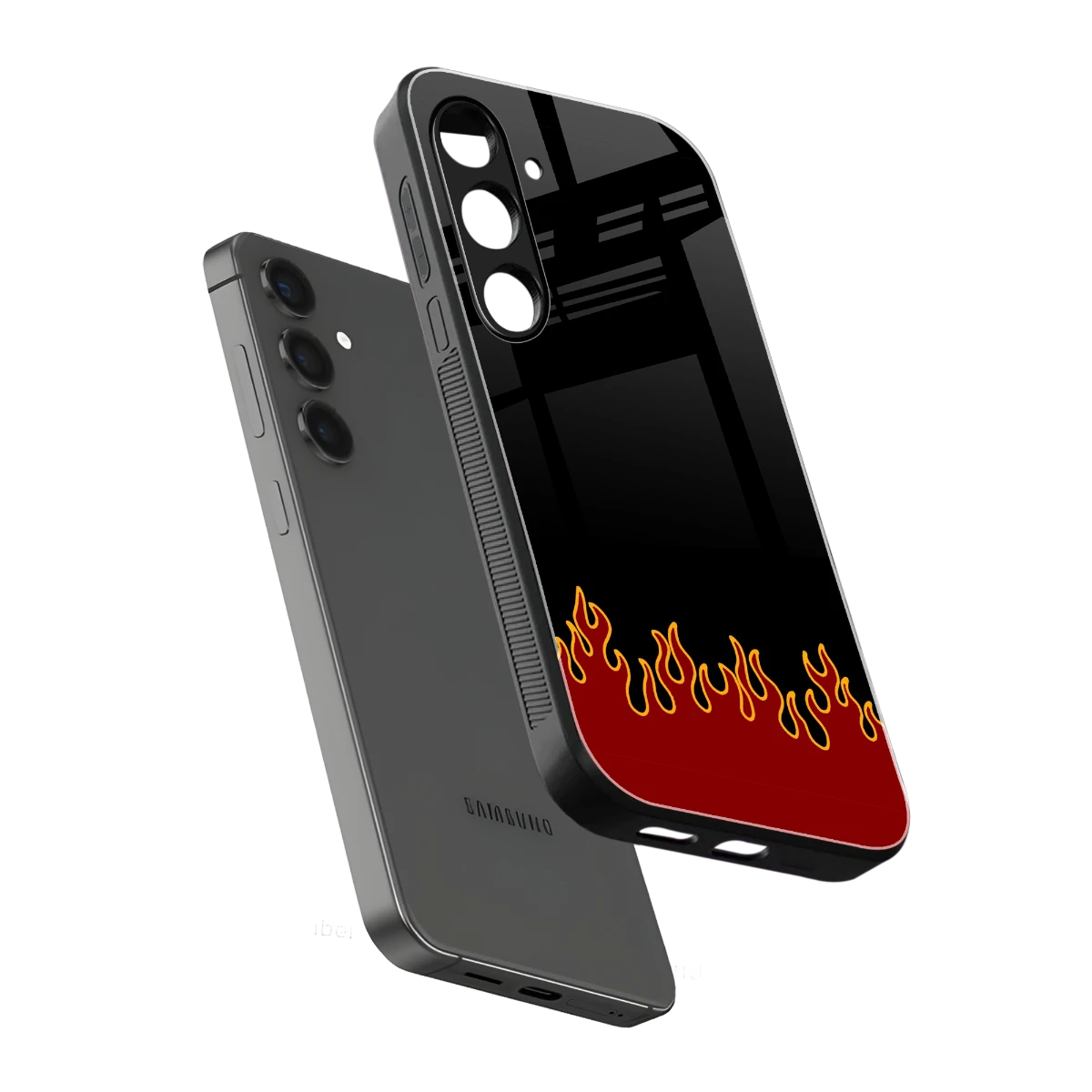 Retro Red Flames sleek samsung galaxy s24 cover with tempered glass back and TPU edges