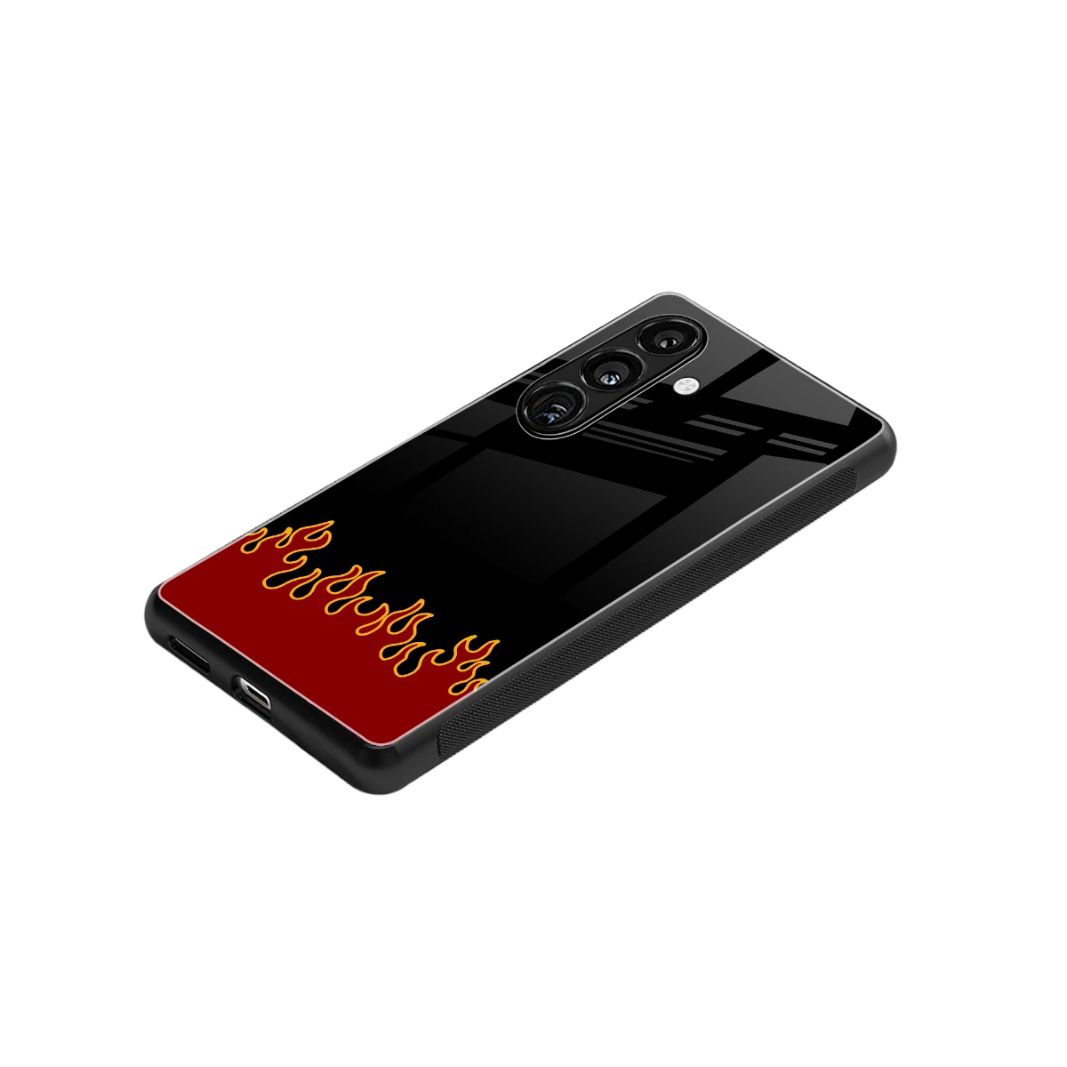 Retro Red Flames stylish phone case for samsung galaxy s25 | glossy glass and slim fit