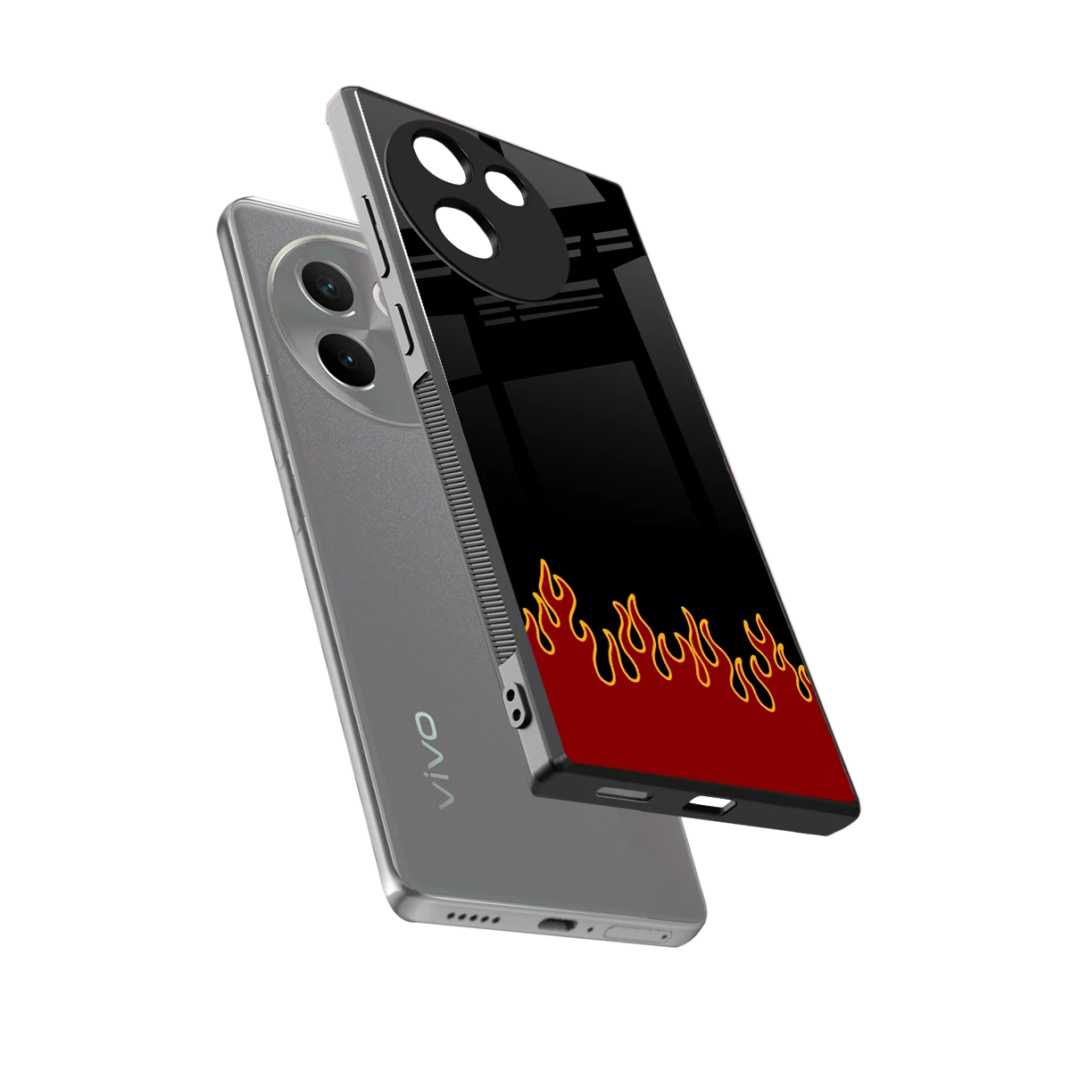 Retro Red Flames sleek vivo v30e cover with tempered glass back and TPU edges