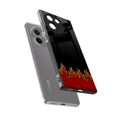 Retro Red Flames sleek vivo v30e cover with tempered glass back and TPU edges