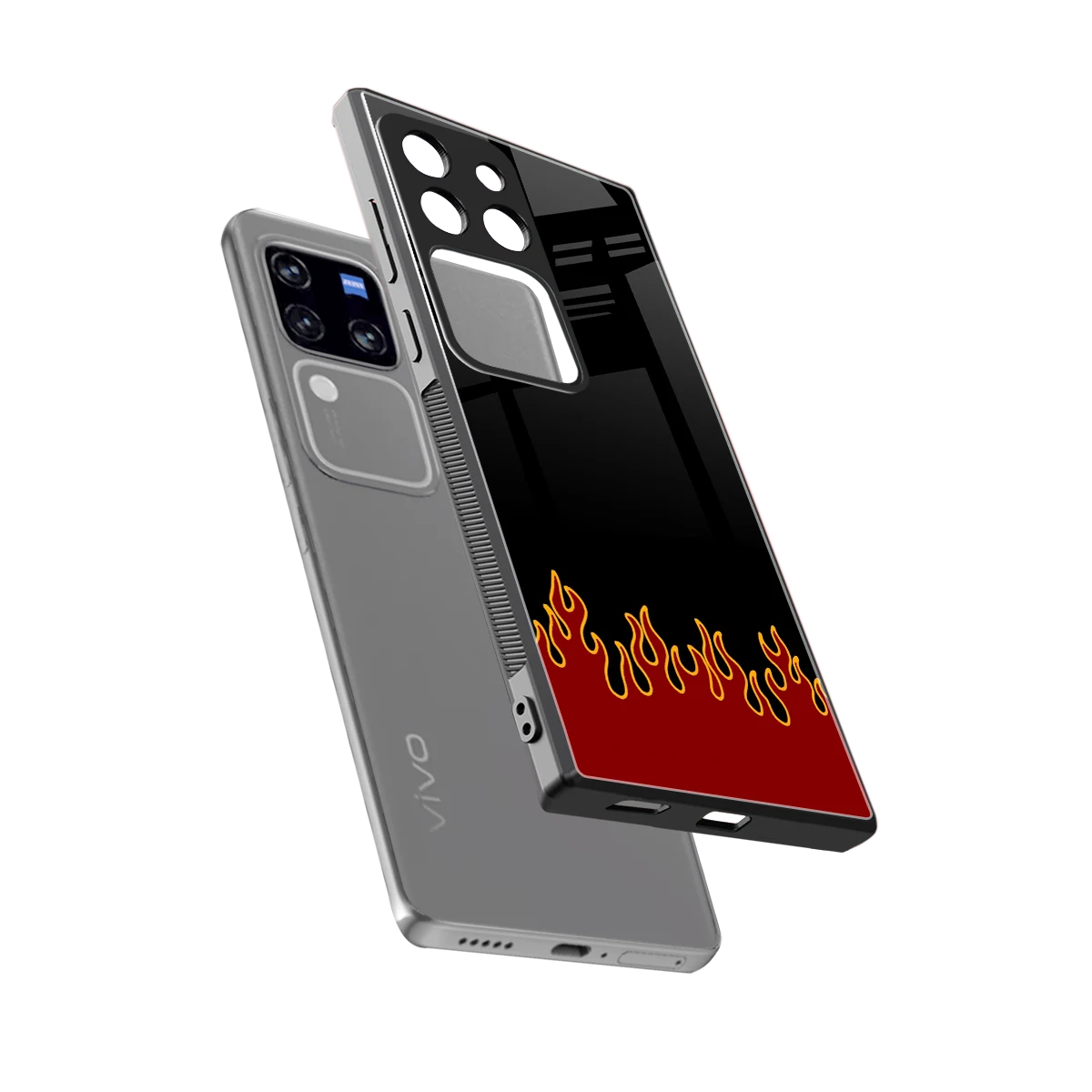 Retro Red Flames sleekvivo v30 pro cover with tempered glass back and TPU edges