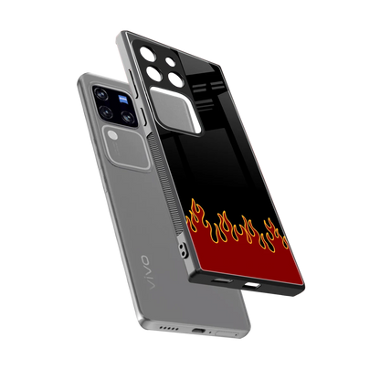 Retro Red Flames sleekvivo v30 pro cover with tempered glass back and TPU edges