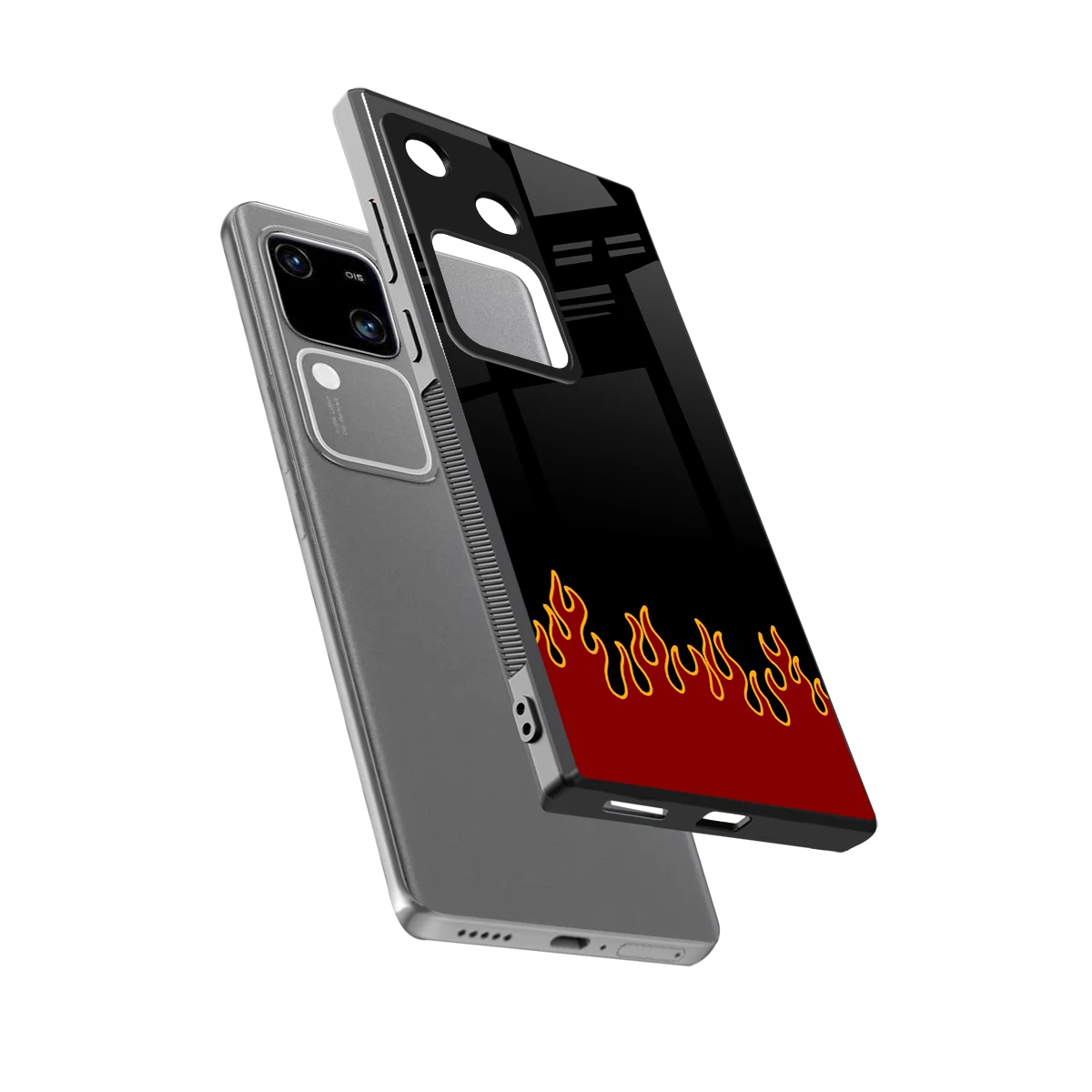 Retro Red Flames sleek vivo v30 cover with tempered glass back and TPU edges