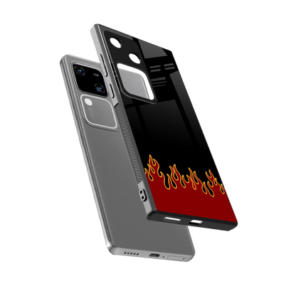 Retro Red Flames sleek vivo v30 cover with tempered glass back and TPU edges
