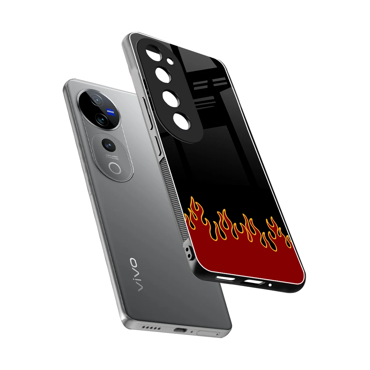 Retro Red Flames sleek vivo v40 pro cover with tempered glass back and TPU edges