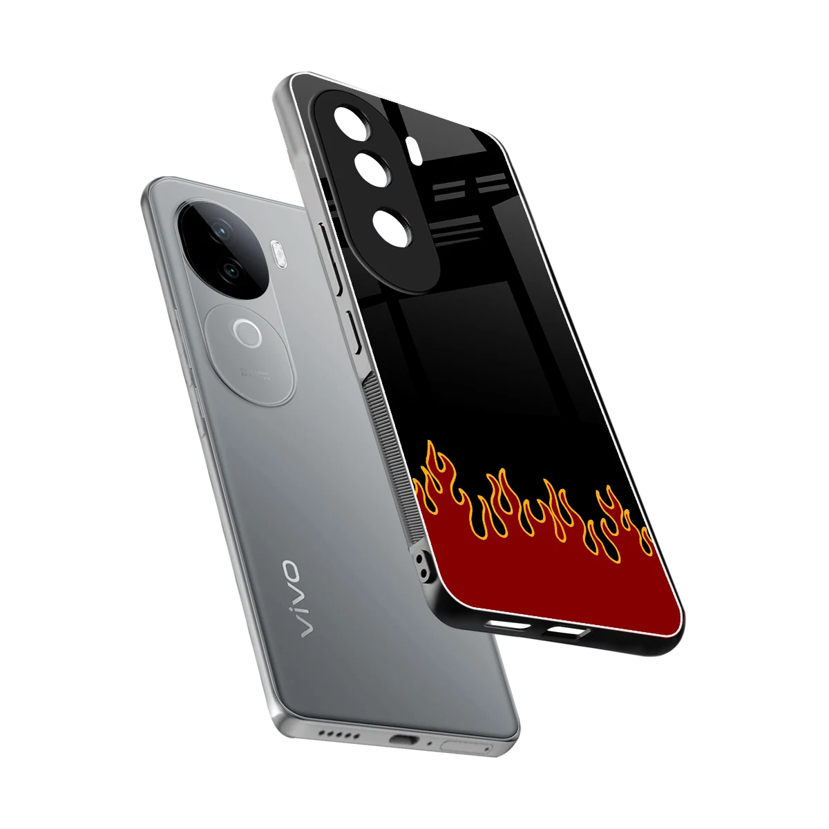 Retro Red Flames sleek vivo v40e cover with tempered glass back and TPU edges