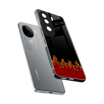 Retro Red Flames sleek vivo v40e cover with tempered glass back and TPU edges