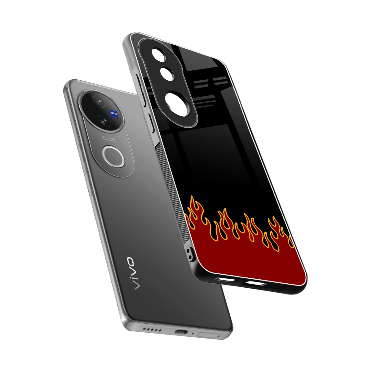 Retro Red Flames sleek vivo v50 cover with tempered glass back and TPU edges