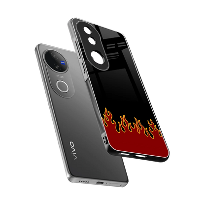 Retro Red Flames sleek vivo v50 cover with tempered glass back and TPU edges