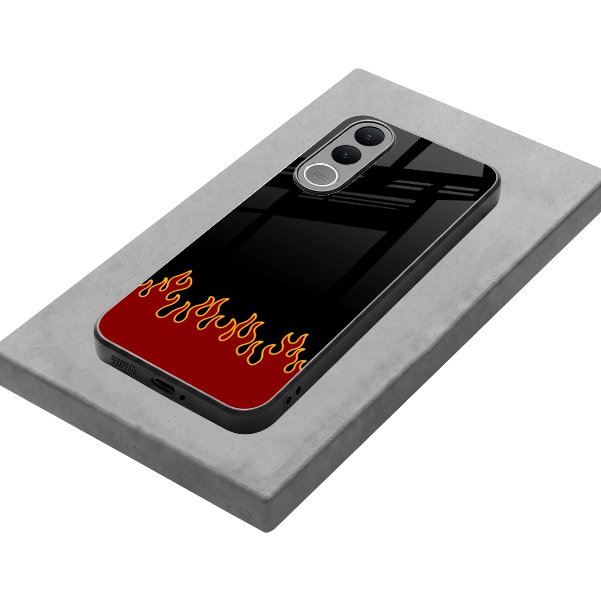 Retro Red Flames stylish phone case for vivo v70 fe | glossy glass and slim fit
