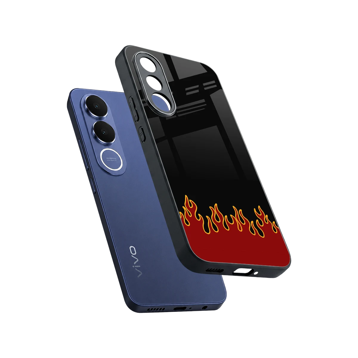 Retro Red Flames sleek vivo v70 fe cover with tempered glass back and TPU edges