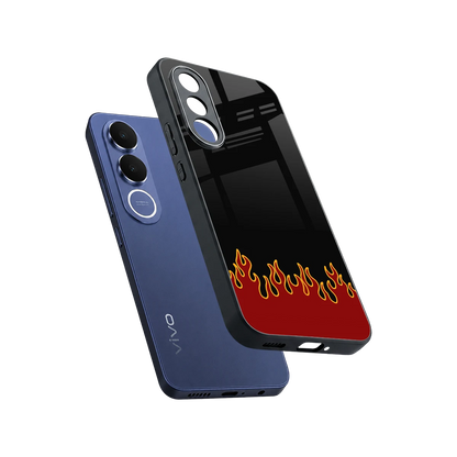 Retro Red Flames sleek vivo v70 fe cover with tempered glass back and TPU edges