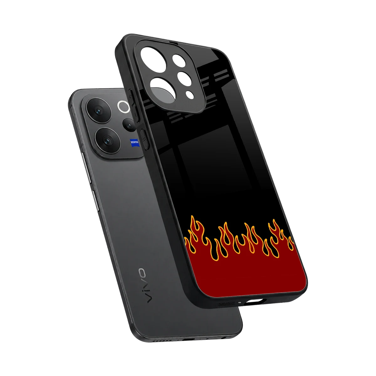 Retro Red Flames sleek vivo v70 cover with tempered glass back and TPU edges