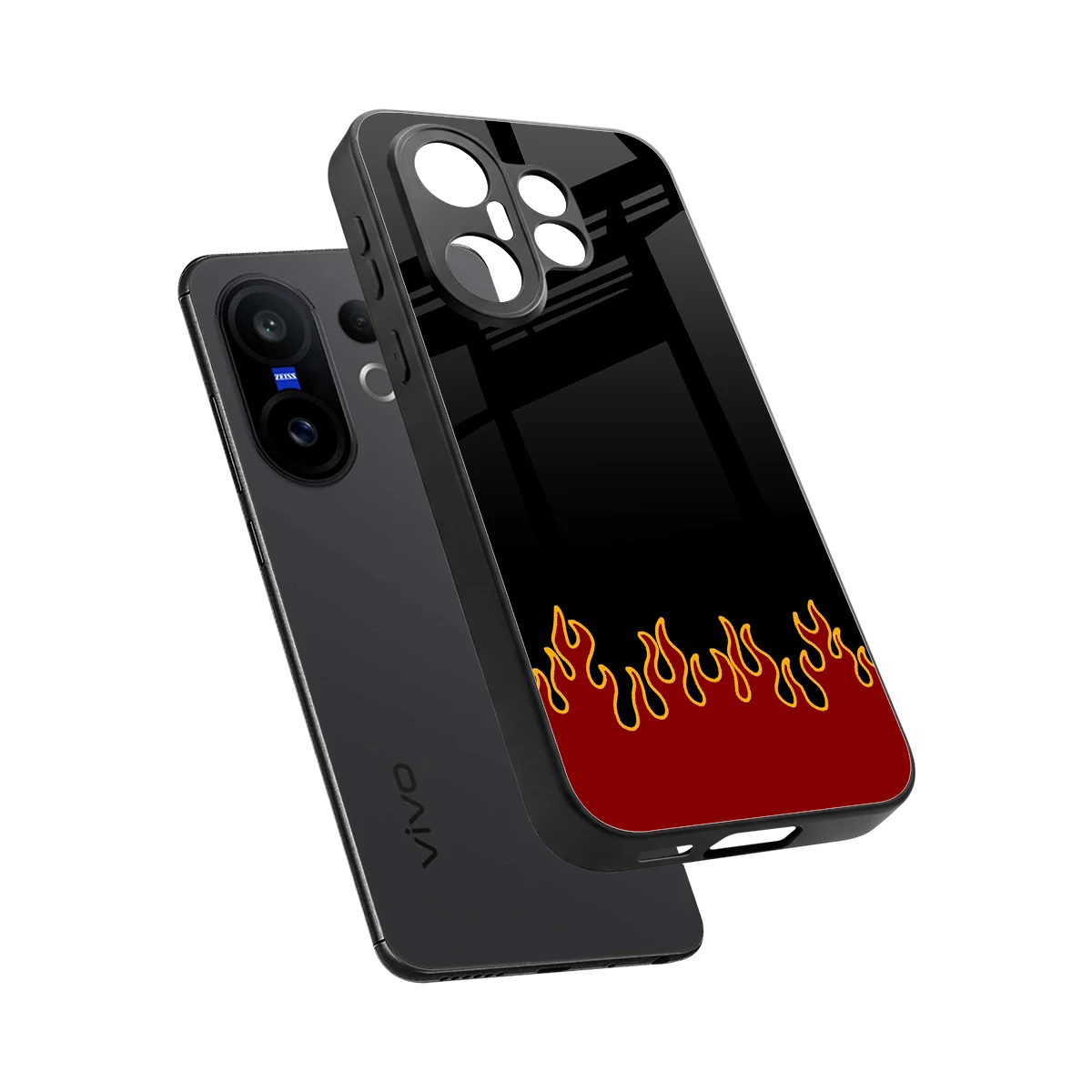 Retro Red Flames sleek vivo x200 fe cover with tempered glass back and TPU edges