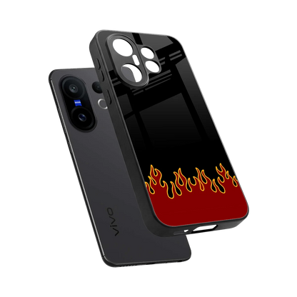 Retro Red Flames sleek vivo x200 fe cover with tempered glass back and TPU edges