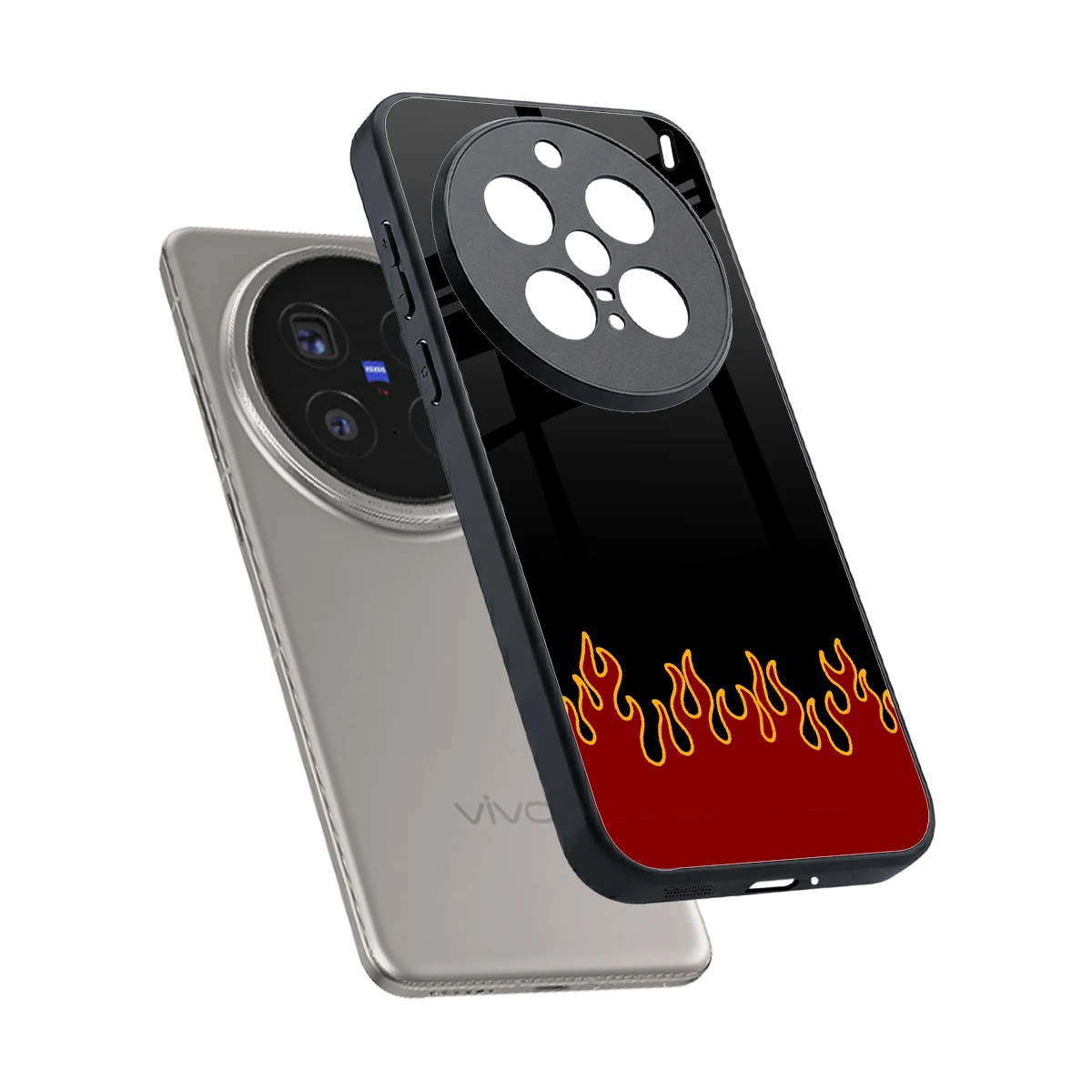 Retro Red Flames sleek vivo x200 pro cover with tempered glass back and TPU edges