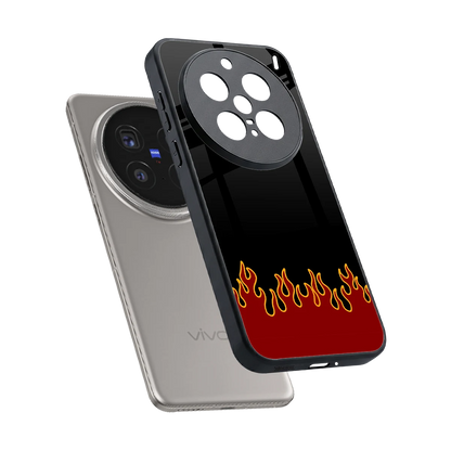 Retro Red Flames sleek vivo x200 pro cover with tempered glass back and TPU edges