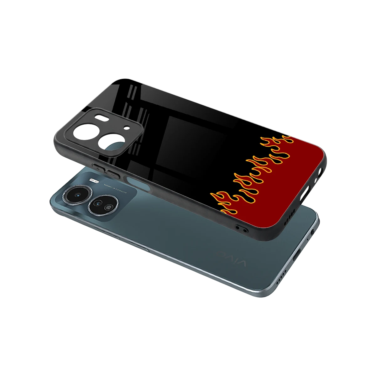 Retro Red Flames sleek vivo y16 cover with tempered glass back and TPU edges