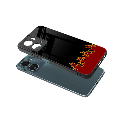 Retro Red Flames sleek vivo y16 cover with tempered glass back and TPU edges