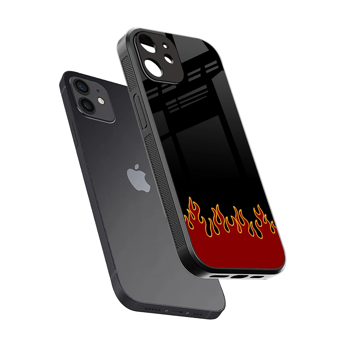 Retro Red Flames sleek iphone 12 cover with tempered glass back and TPU edges
