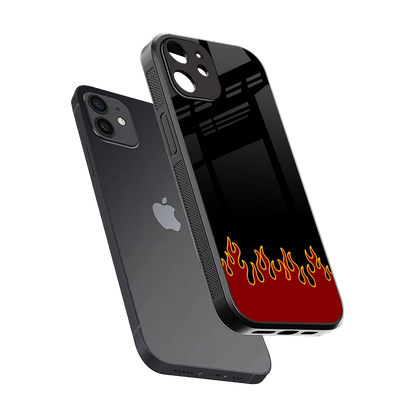 Retro Red Flames sleek iphone 12 cover with tempered glass back and TPU edges