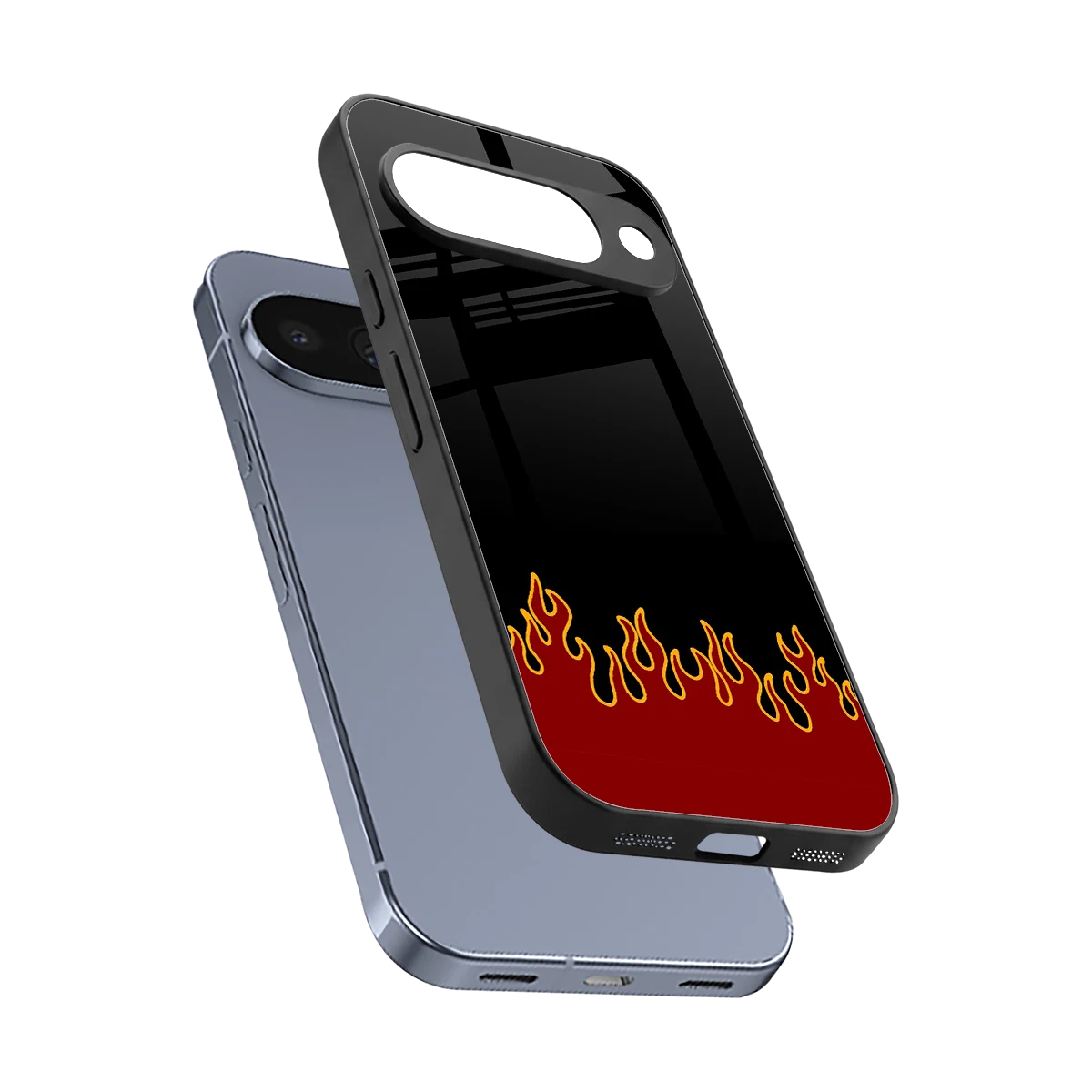 Retro Red Flames sleek google pixel 10 cover with tempered glass back and TPU edges