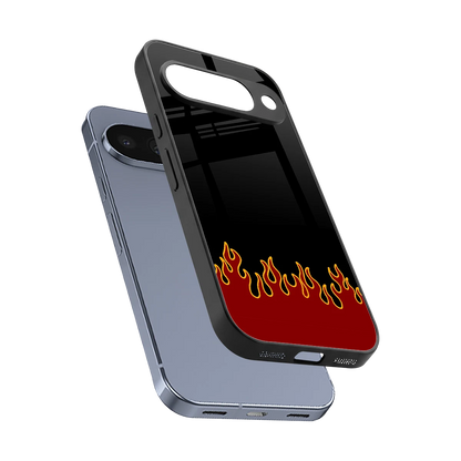 Retro Red Flames sleek google pixel 10 cover with tempered glass back and TPU edges