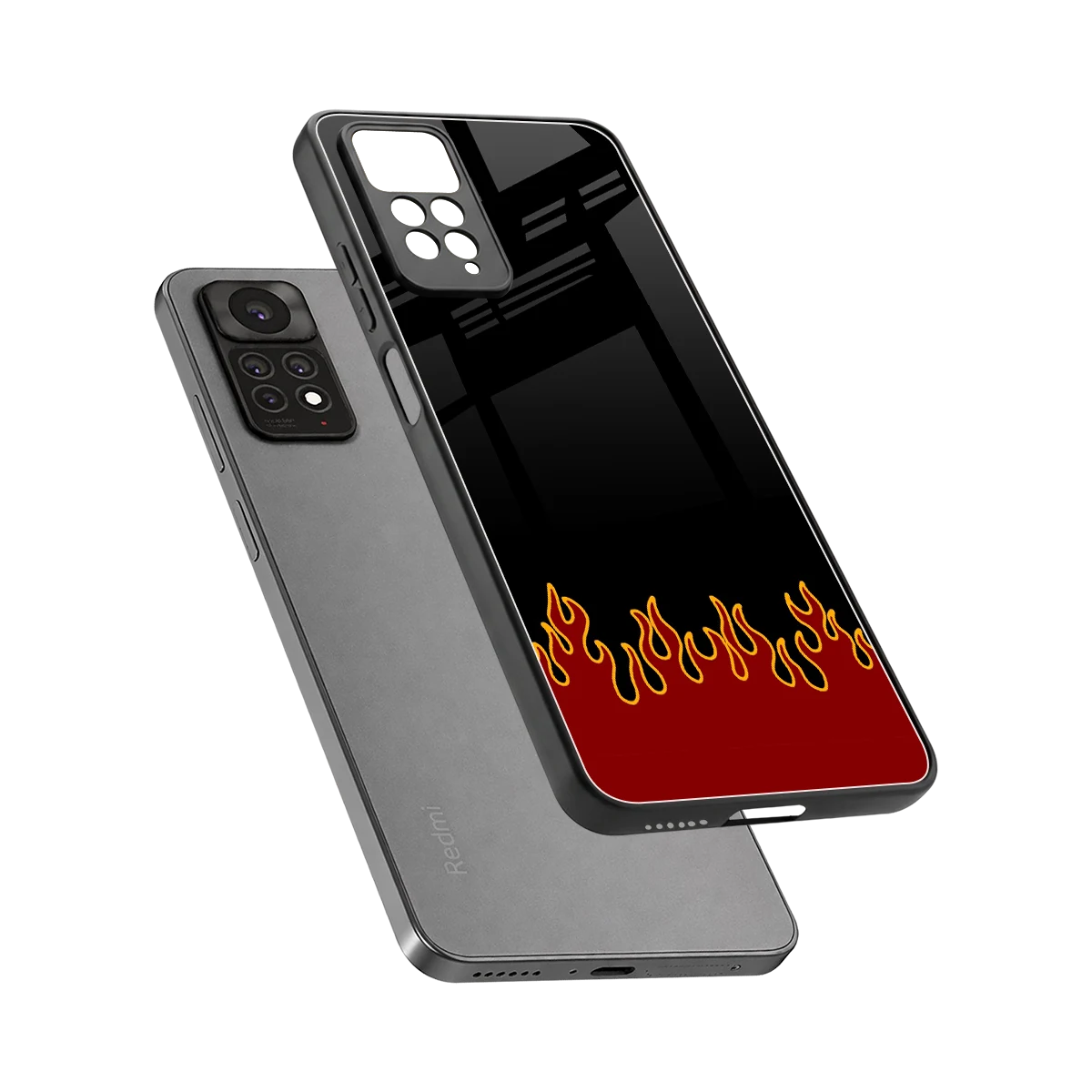 Retro Red Flames sleek redmi note 11 pro cover with tempered glass back and TPU edges