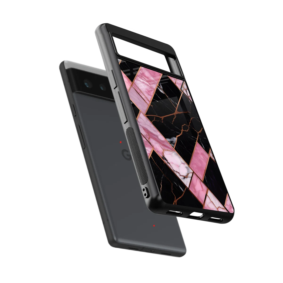 Rose Luxe sleek google pixel 6a cover with tempered glass back and TPU edges