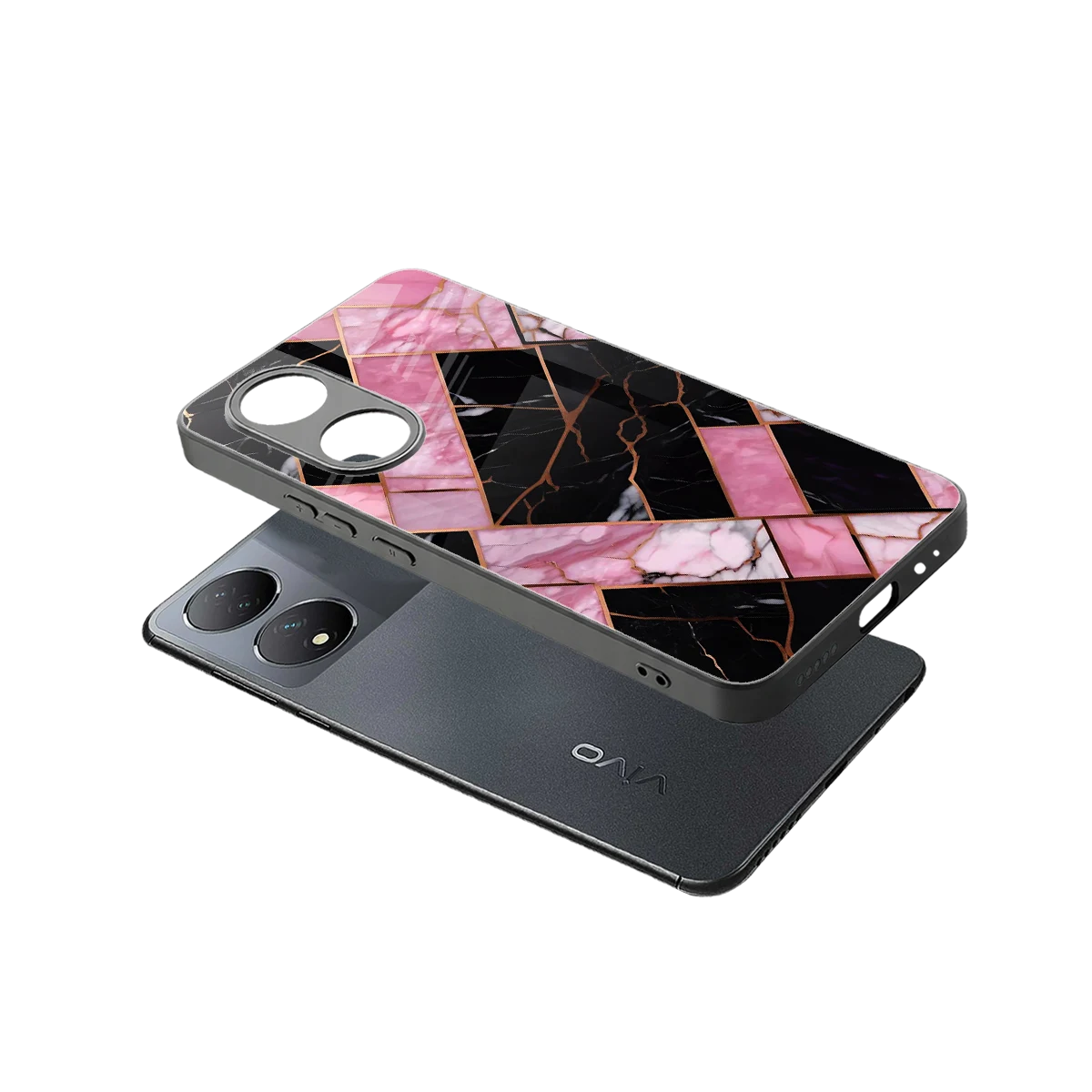 Rose Luxe sleek Vivo-y100 cover with tempered glass back and TPU edges